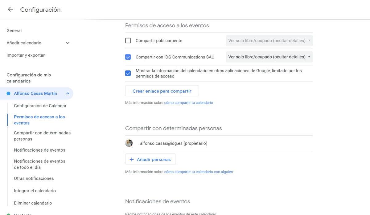 Cómo compartir calendario Google Calendar